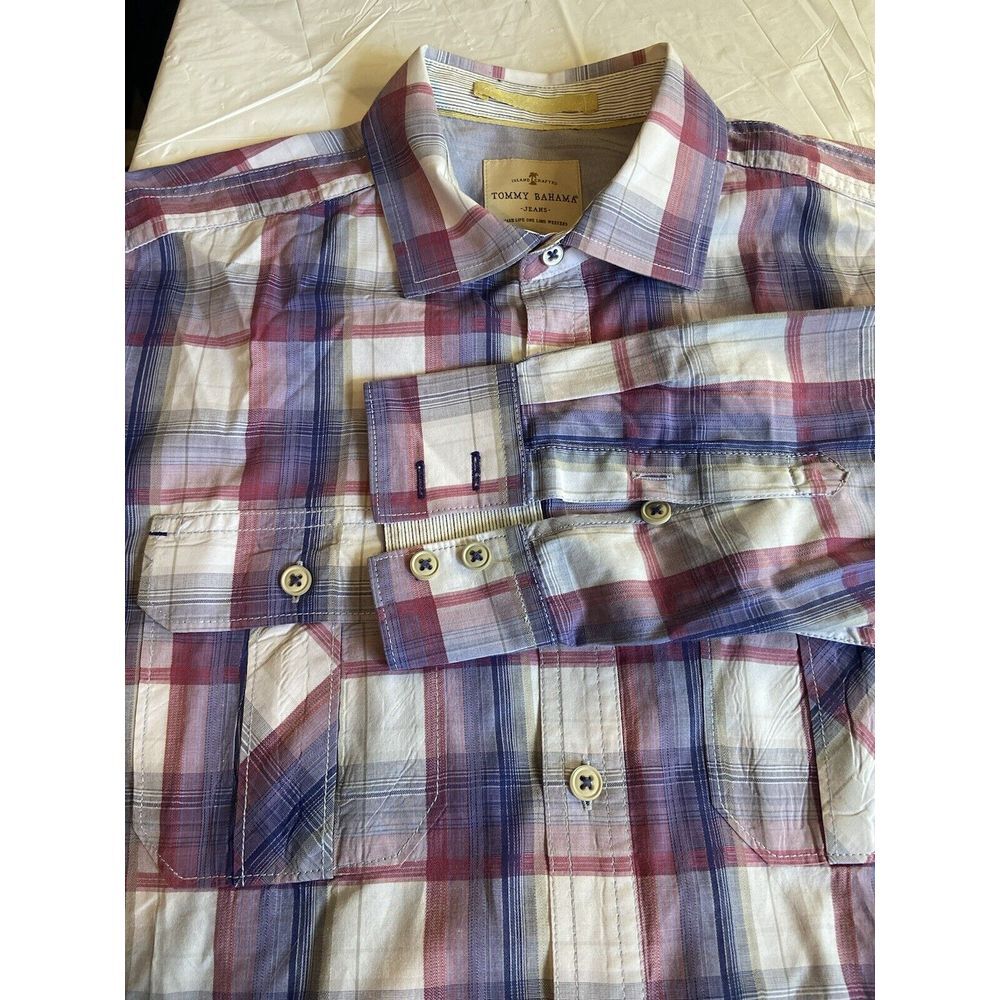 Men's Tommy Bahama Jeans Purple/Pink Plaid Long Sleeve Button Down Shirt-Size M